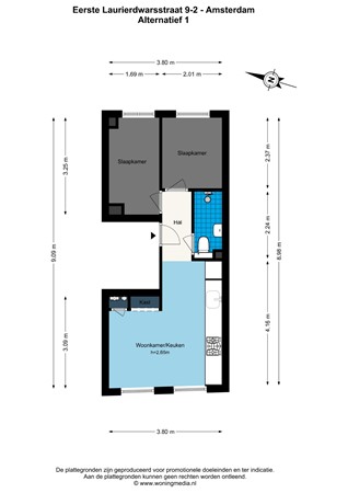 Floorplan - Eerste Laurierdwarsstraat 9-2, 1016 PV Amsterdam